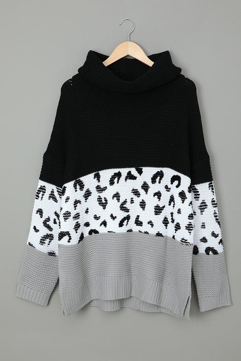 Turtleneck Splicing Chunky Knit Pullover Sweater